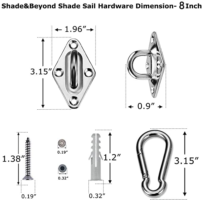 8" Sun Shade Sail Hardware Kit, Shade Sails Accessories for Triangle Sun Shade Sail Installation