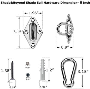 8" Sun Shade Sail Hardware Kit, Shade Sails Accessories for Triangle Sun Shade Sail Installation